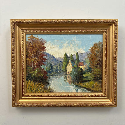 Elegant Landscape Oil Painting "River Cottage" Expressive Artwork Holland Art Shop