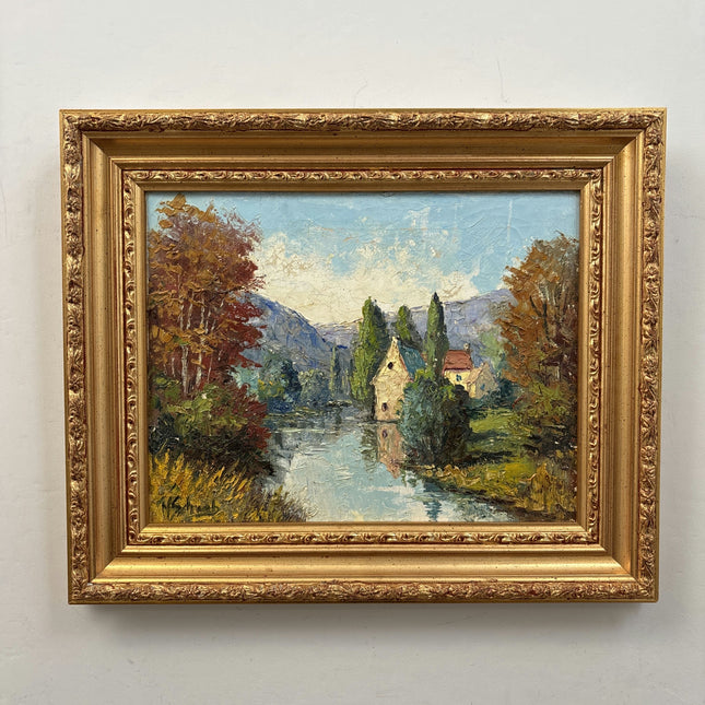 Elegant Landscape Oil Painting "River Cottage" Expressive Artwork Holland Art Shop