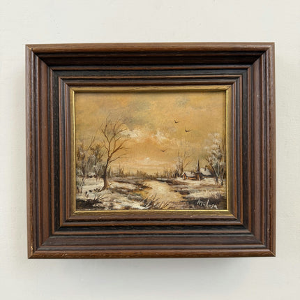 Elegant Winter Landscape Oil Painting "Snowy Cottage" Authentic Small Art Holland Art Shop