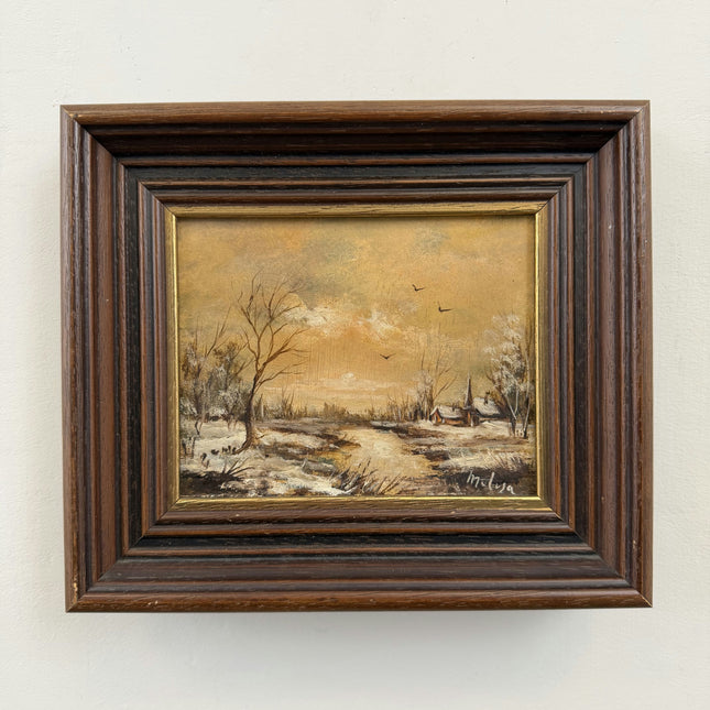 Elegant Winter Landscape Oil Painting "Snowy Cottage" Authentic Small Art Holland Art Shop