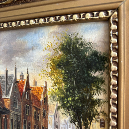 Expressive Cityscape Oil Painting "Golden Frame" Authentic Small Art Holland Art Shop