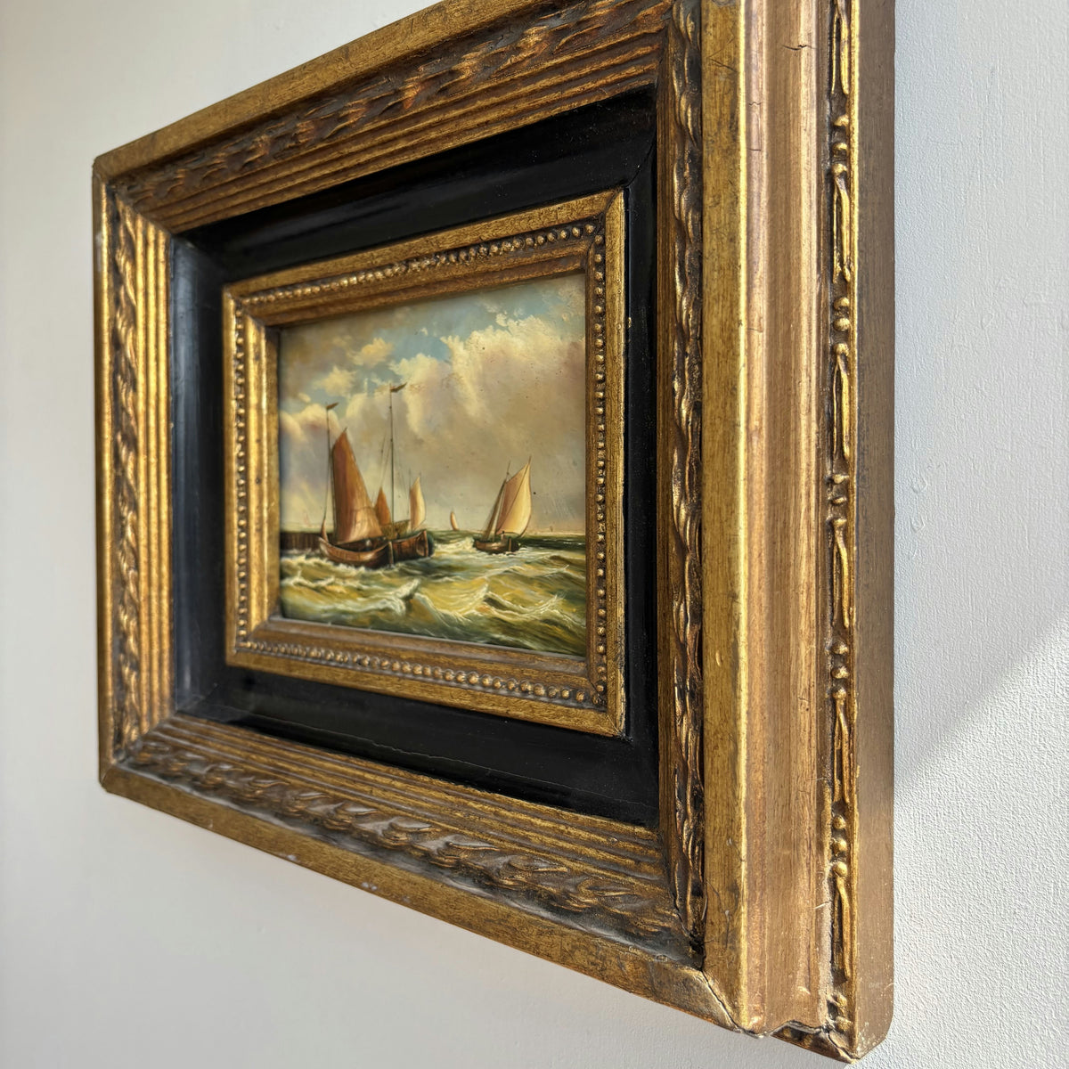 Antique Seascape Oil Painting 