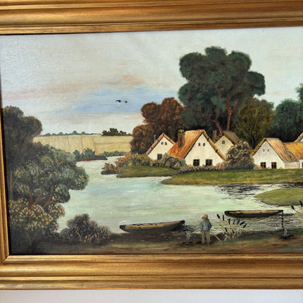 Wonderful Oil Painting Landscape "Fishing Boy" Vintage Large Art Holland Art Shop