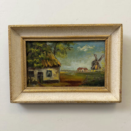 Elegant Landscape Oil Painting "Thatched Cottage" Handcrafted Small Art Holland Art Shop