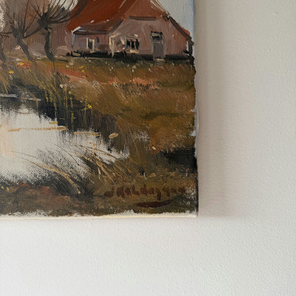 Refined Oil Painting Landscape "Red Roof House" Wonderful Small Art Holland Art Shop