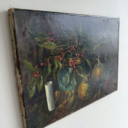 Elegant Still Life Oil Painting "Red Berries" Authentic Small Artwork Holland Art Shop