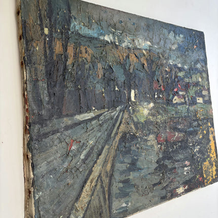 1937 Cityscape Oil Painting "Wooden Fence" Artwork Holland Art Shop