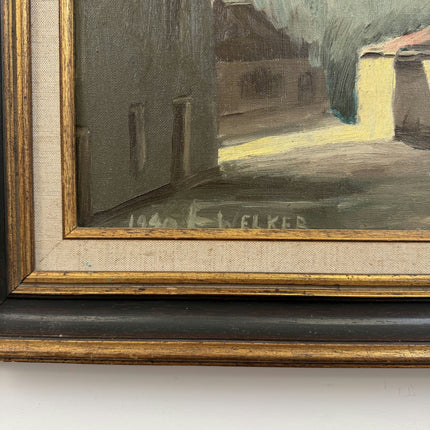 1940 Cityscape Oil Painting "Village Street" Artwork Holland Art Shop