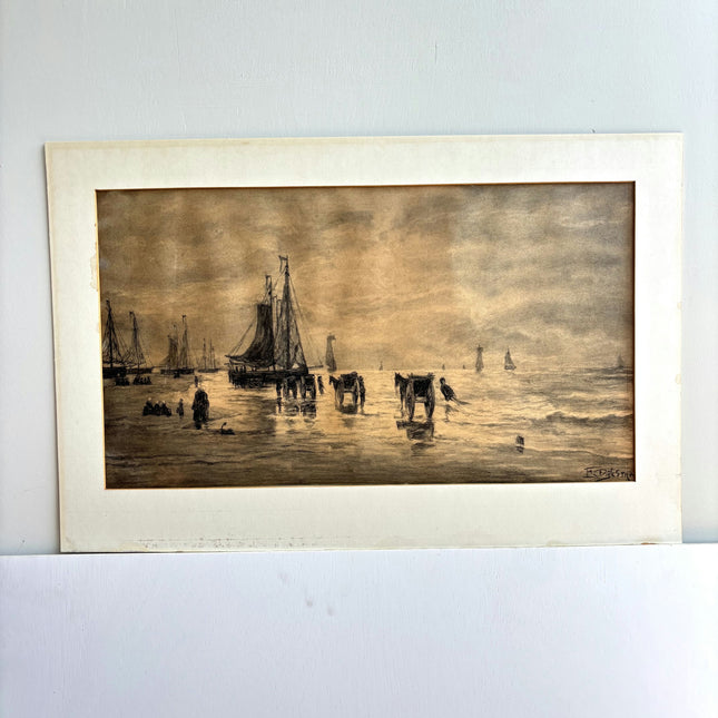 Refined Seascape Drawing "Fishing Boats" Elegant Dutch Art Holland Art Shop