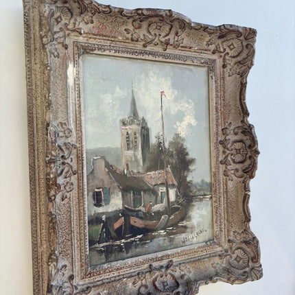 Classic Harbor Scene Oil Painting "Fishing Boat" Handcrafted Small Art Holland Art Shop