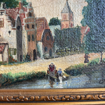 Refined Cityscape Oil Painting "Ornate Frame" Vintage Small Artwork Holland Art Shop