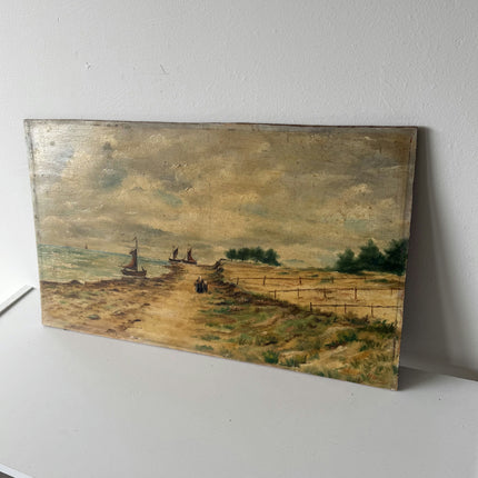 19th Century Antique Harbor Scene Oil Painting "Sailing Boats" Artwork Holland Art Shop