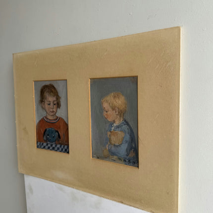 Rustic Figurative Oil Painting "Two Children" Authentic Small Artwork Holland Art Shop