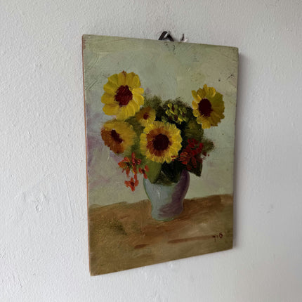 Authentic Flowery Still Life Oil Painting "Sunflower Vase" Vintage Small Artwork Holland Art Shop
