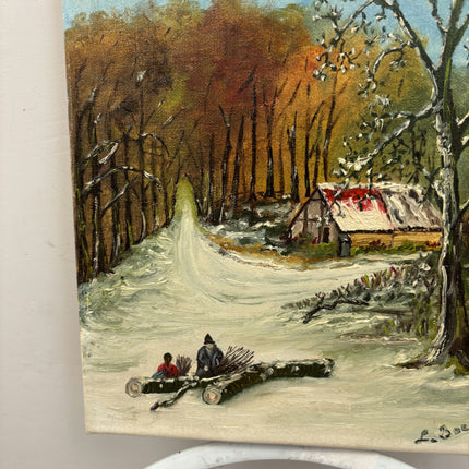 Traditional Winter Landscape Oil Painting "Snowy Cabin" Vintage Small Art Holland Art Shop