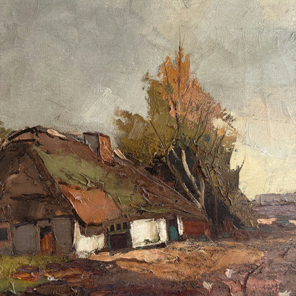 Handcrafted Farm Oil Painting "Village Houses" Rustic Art Holland Art Shop