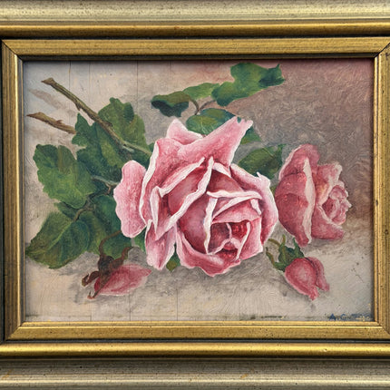 Traditional Floral Still Life Oil Painting "Pink Roses" Vintage Small Art Holland Art Shop