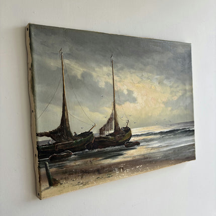 Traditional Seascape Oil Painting "Fishing Boats" Detailed Small Art Holland Art Shop
