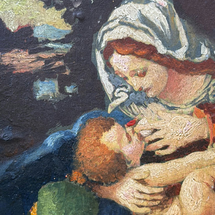 Elegant Religious  Oil Painting "Mother And Child" Traditional Small Artwork Holland Art Shop