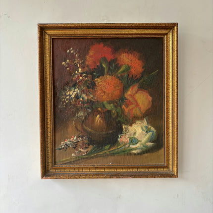 Vintage Floral Still Life Oil Painting "Orange Bouquet" Authentic Small Art Holland Art Shop