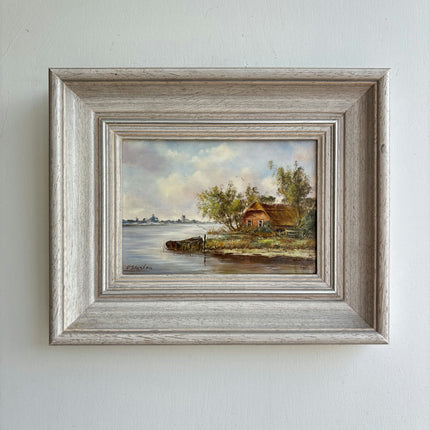 Rustic Landscape Oil Painting "Riverside Cottage" Elegant Dutch Artwork Holland Art Shop