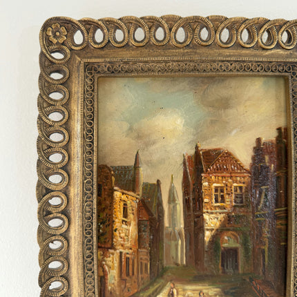 Marvelous Oil Painting Cityscape "Old Town Square" Figurative Small Art Holland Art Shop