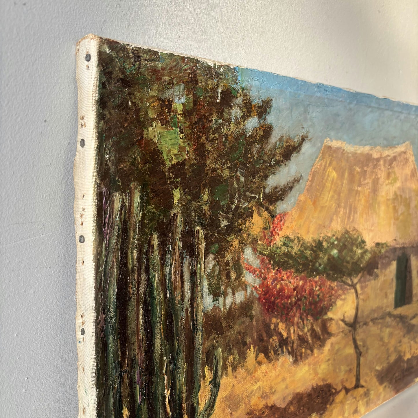 Remarkable Landscape Oil Painting "Thatched Roof" Authentic Medium Art