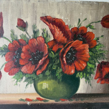 Handcrafted Flowery Still Life Oil Painting "Red Poppies" Rustic Large Artwork Holland Art Shop