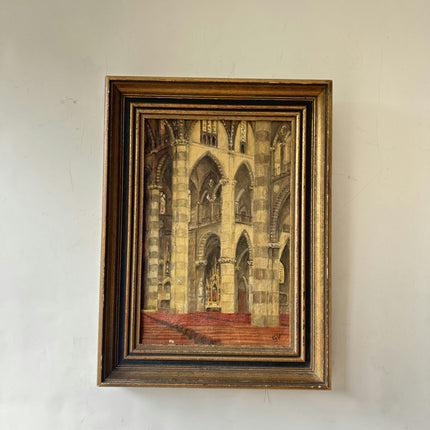 Handcrafted Church Interior Oil Painting "Gilded Frame" Rustic Small Artwork Holland Art Shop