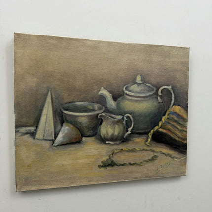 Original Still Life Oil Painting "Green Teapot" Rustic Art Holland Art Shop