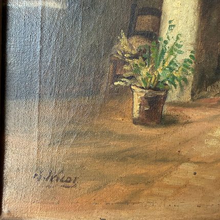 19th Century Oil Painting Interior "Fireside Worker" Medium Art Holland Art Shop
