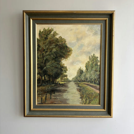 Elegant Landscape Oil Painting "River Trees" Vintage Artwork Holland Art Shop