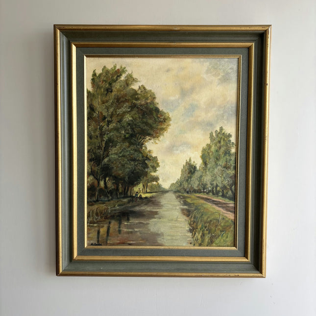 Elegant Landscape Oil Painting "River Trees" Vintage Artwork Holland Art Shop