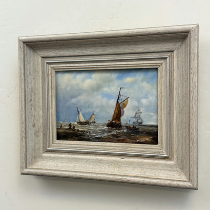 Detailed Seascape Oil Painting "Brown Sailboat" Vintage Small Artwork Holland Art Shop