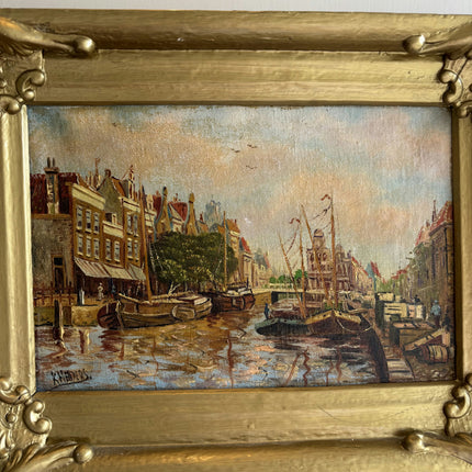Traditional Harbor Scene Oil Painting "Gilded Frame" Detailed Artwork Holland Art Shop