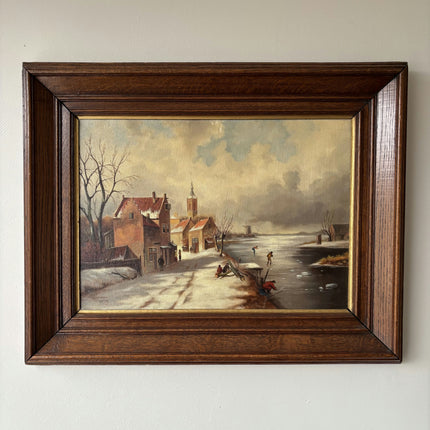 Handcrafted Winter Landscape Oil Painting "Frozen River" Original Large Artwork Holland Art Shop