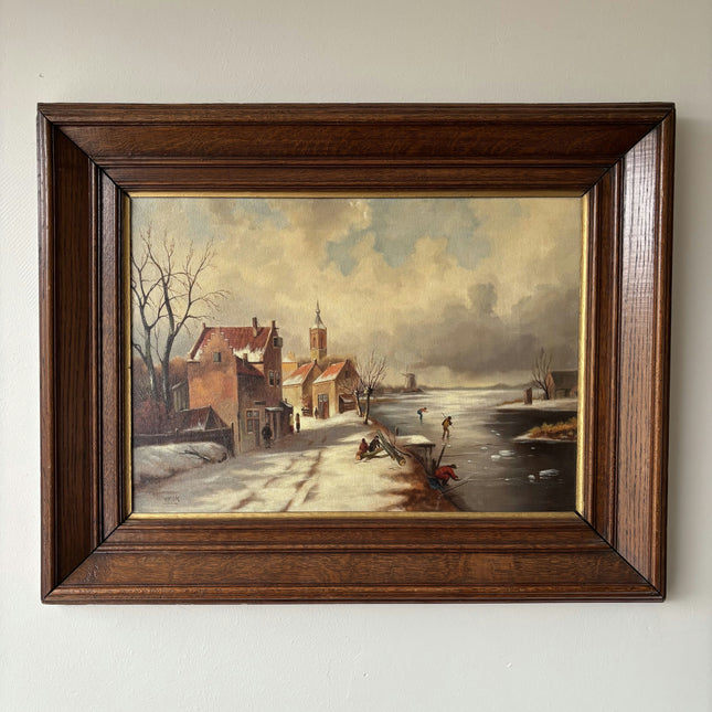 Handcrafted Winter Landscape Oil Painting "Frozen River" Original Large Artwork Holland Art Shop