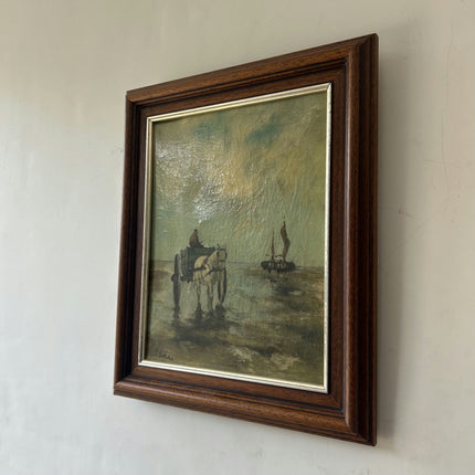 Detailed Harbor Scene Oil Painting "Horse Cart" Timeless Small Artwork Holland Art Shop