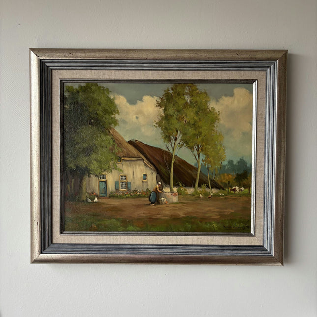Detailed Farm Oil Painting "Thatched Cottage" Refined Artwork Holland Art Shop
