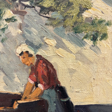 Authentic Landscape Oil Painting "Washing Woman" Expressive Art Holland Art Shop