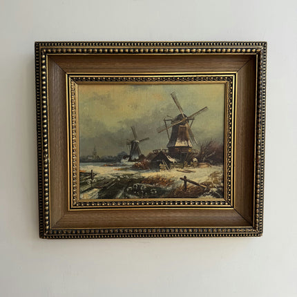 Traditional Winter Landscape Oil Painting "Dutch Windmill" Refined Artwork Holland Art Shop
