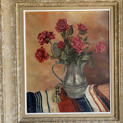 Handcrafted Floral Still Life Oil Painting "Rose Bouquet" Rustic Art Holland Art Shop