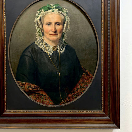 19th Century Antique Portrait Oil Painting "Elderly Woman" Large Artwork Holland Art Shop