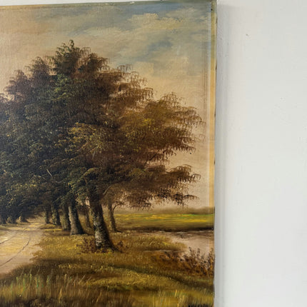 Antique Oil Painting Landscape "Tree Line" Handcrafted Large Art Holland Art Shop