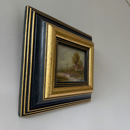 Elegant Landscape Oil Painting "Gilded Frame" Handcrafted Small Art Holland Art Shop
