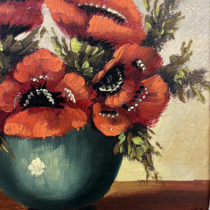 Detailed Flowery Still Life Oil Painting "Poppy Bouquet" Rustic Art Holland Art Shop