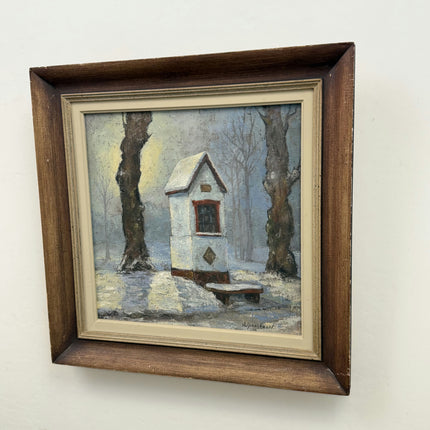 Detailed Winter Landscape Oil Painting "Snowy House" Vintage Artwork Holland Art Shop