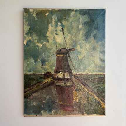 Rustic Landscape Oil Painting "Windmill Tower" Traditional Artwork Holland Art Shop