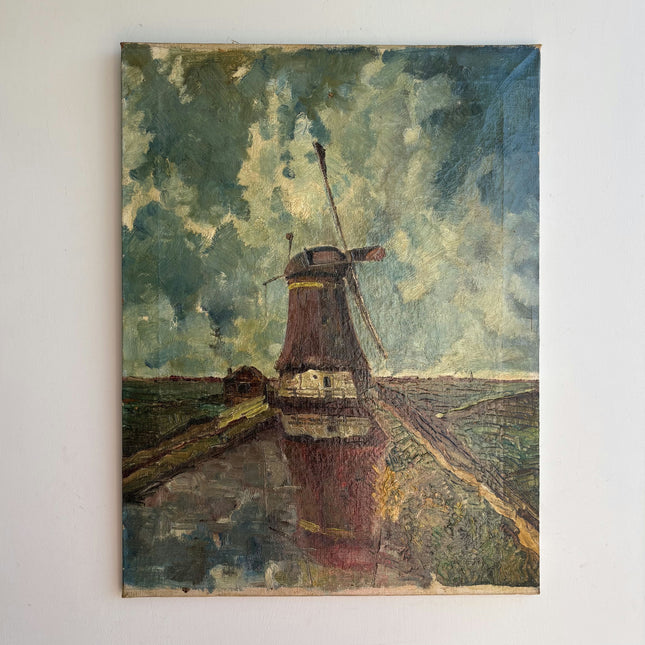 Rustic Landscape Oil Painting "Windmill Tower" Traditional Artwork Holland Art Shop