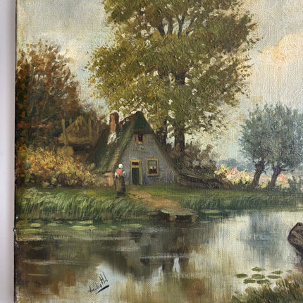 Antique Landscape Oil Painting "Tall Tree" Timeless Small Artwork Holland Art Shop